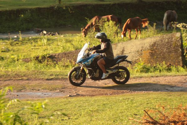En marcha, cruzando el arroyo